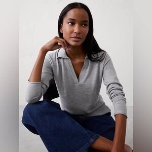 Banana Republic Merino Wool Johnny Collar Sweater in Heather Gray Size S